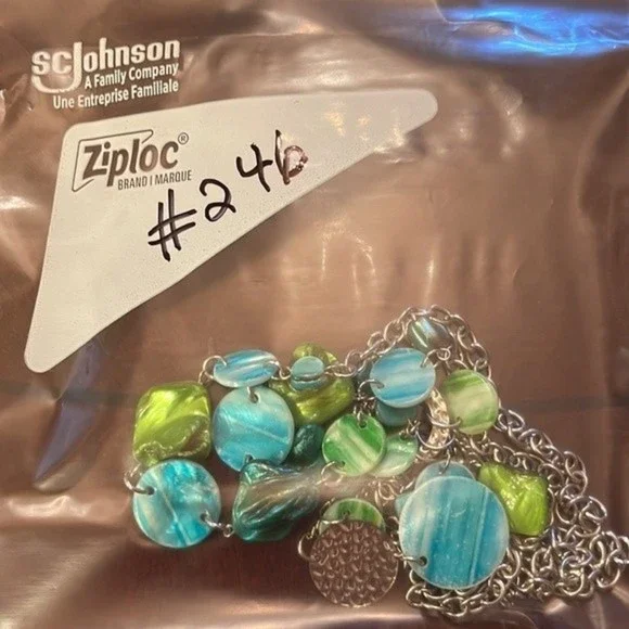 Seaside Bohemian Blue Green Silver Tone Statement Necklace # 246 - Picture 8 of 8